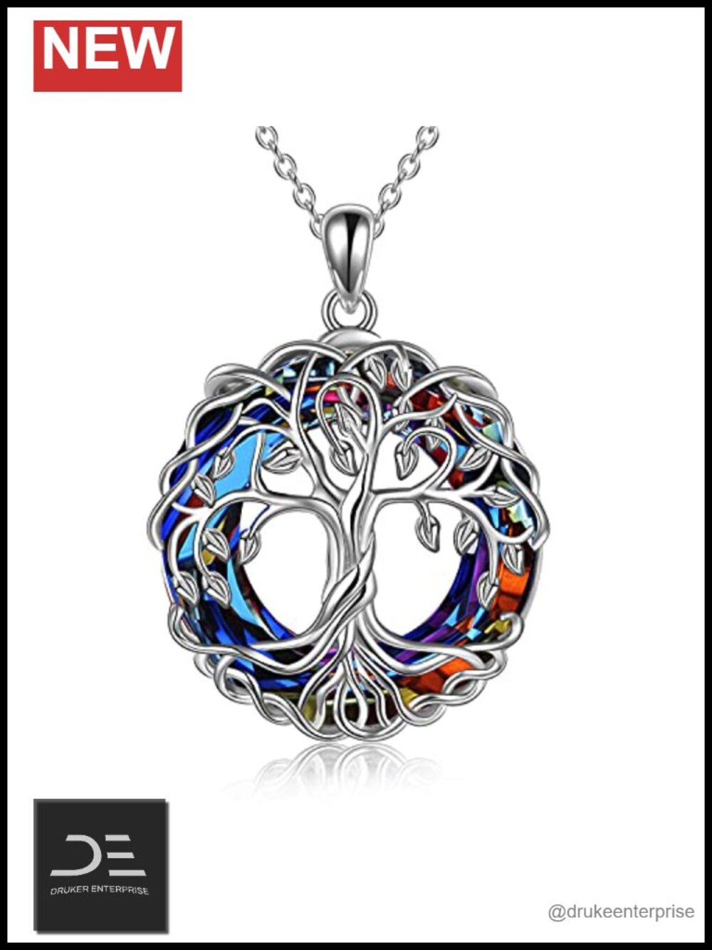 Sterling Silver Tree of Life Necklace 18in Rolo Chain Lobster Clasp